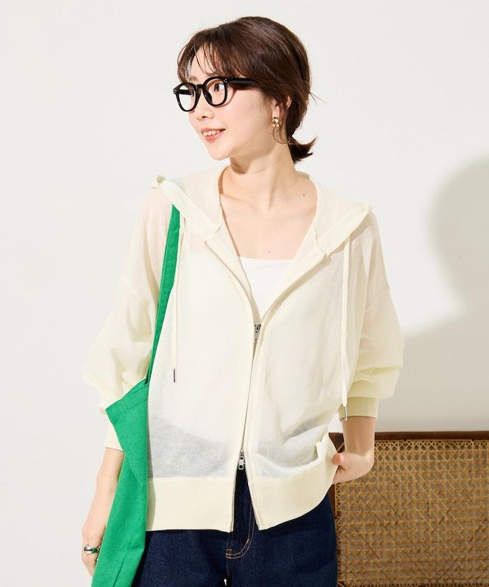 透紗針織 雙拉鍊 透氣 針織連帽開衫