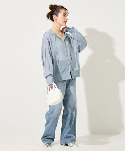 透紗針織 雙拉鍊 透氣 針織連帽開衫