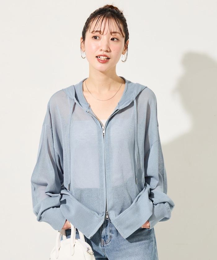 透紗針織 雙拉鍊 透氣 針織連帽開衫