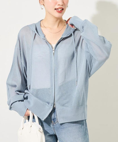 透紗針織 雙拉鍊 透氣 針織連帽開衫