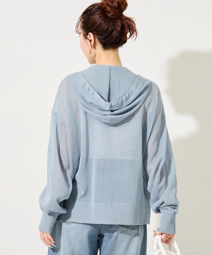 透紗針織 雙拉鍊 透氣 針織連帽開衫