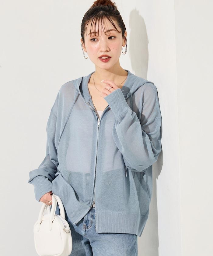 透紗針織 雙拉鍊 透氣 針織連帽開衫