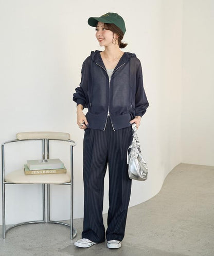 透紗針織 雙拉鍊 透氣 針織連帽開衫