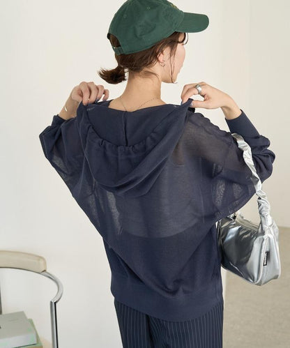 透紗針織 雙拉鍊 透氣 針織連帽開衫