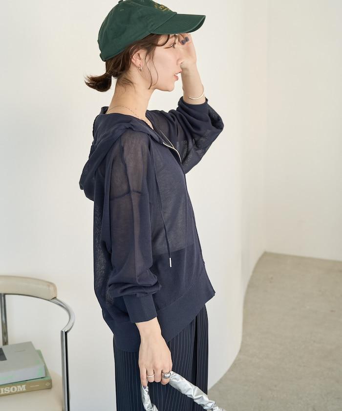 透紗針織 雙拉鍊 透氣 針織連帽開衫