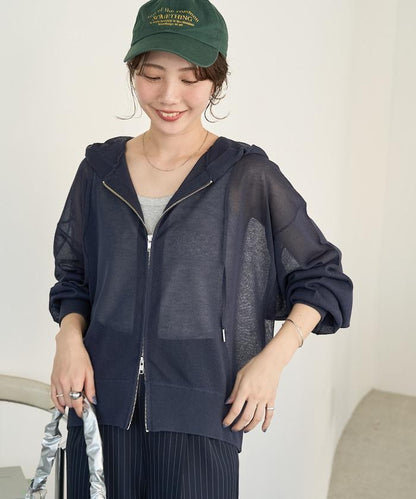 透紗針織 雙拉鍊 透氣 針織連帽開衫