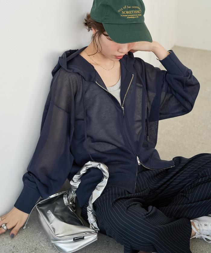 透紗針織 雙拉鍊 透氣 針織連帽開衫