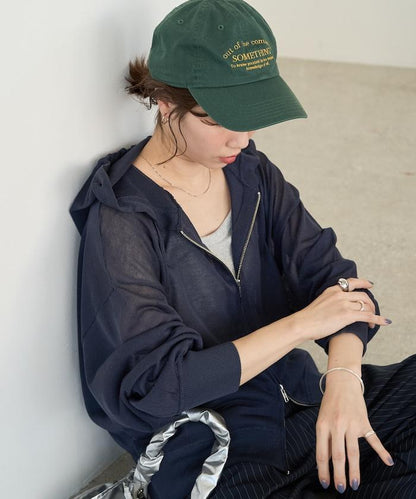 透紗針織 雙拉鍊 透氣 針織連帽開衫