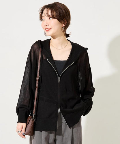 透紗針織 雙拉鍊 透氣 針織連帽開衫