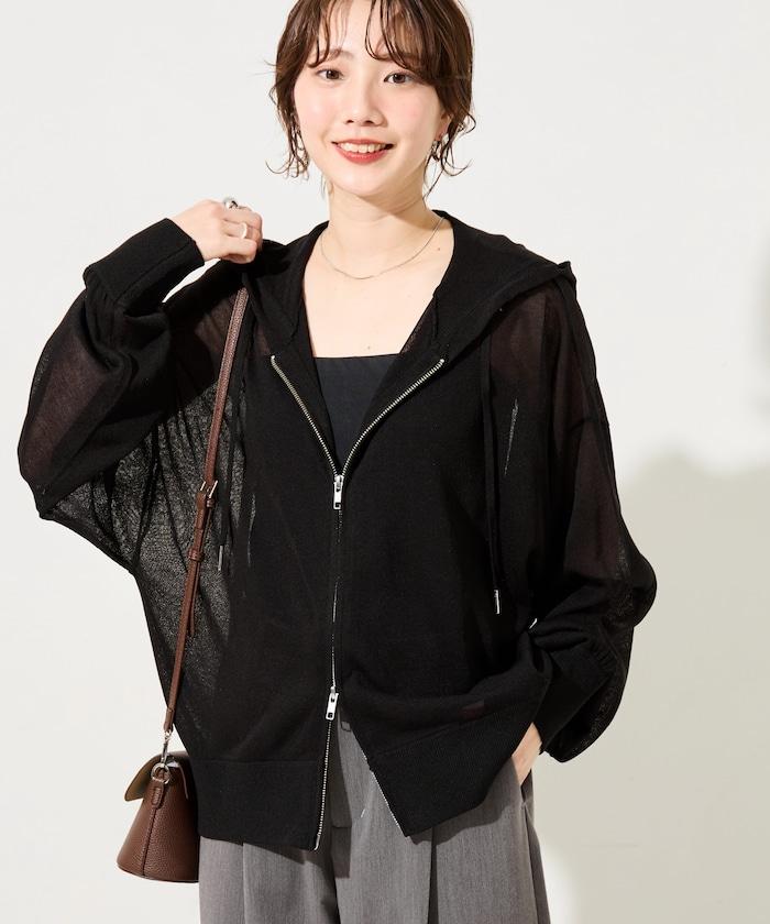 透紗針織 雙拉鍊 透氣 針織連帽開衫