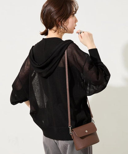 透紗針織 雙拉鍊 透氣 針織連帽開衫