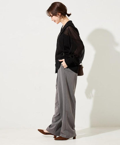 透紗針織 雙拉鍊 透氣 針織連帽開衫