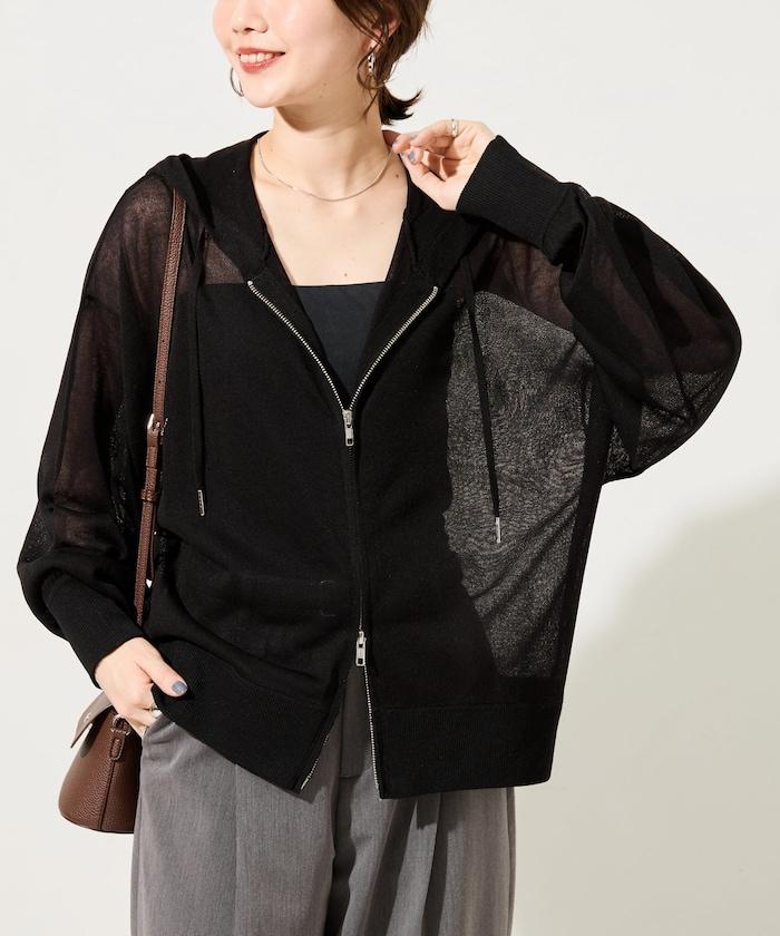 透紗針織 雙拉鍊 透氣 針織連帽開衫