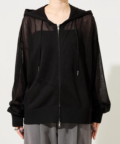 透紗針織 雙拉鍊 透氣 針織連帽開衫