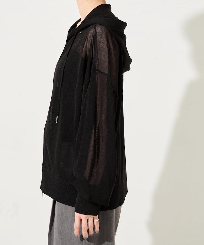 透紗針織 雙拉鍊 透氣 針織連帽開衫