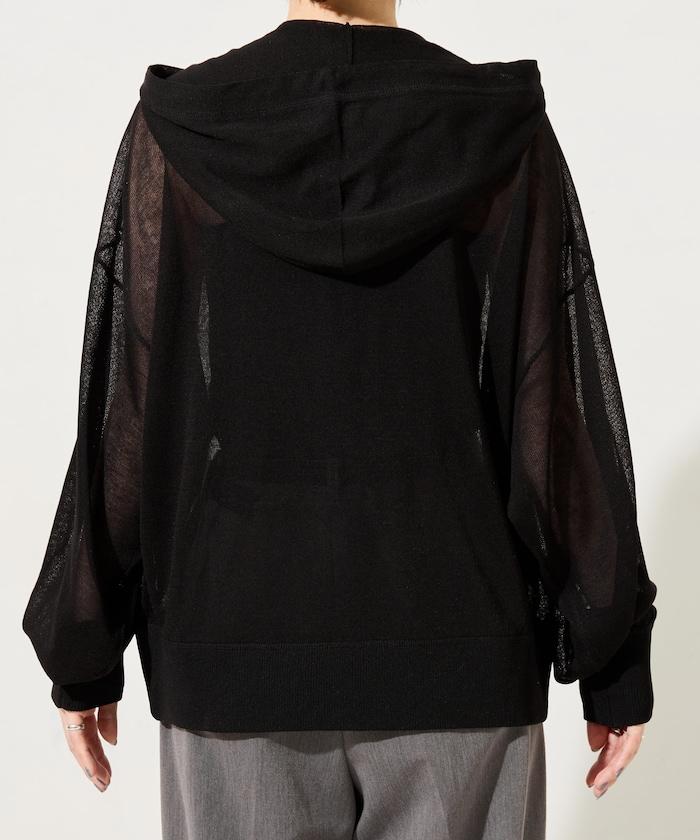 透紗針織 雙拉鍊 透氣 針織連帽開衫