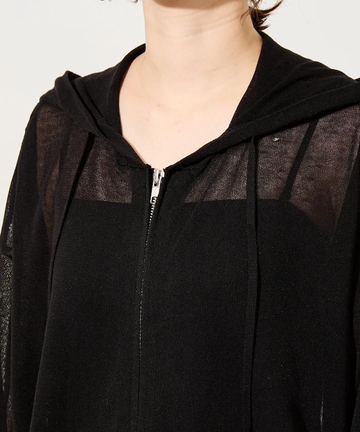 透紗針織 雙拉鍊 透氣 針織連帽開衫