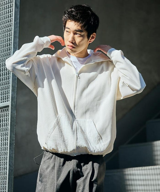 抽繩 科技風 口袋 拉鍊 保暖尼龍 連帽外套