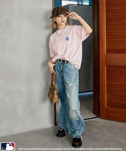 MLB 聯名款 小花刺繡 點綴設計 T恤