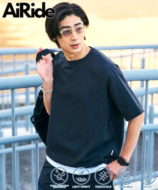 AiRide エアライド 寬鬆版 插肩短袖 套頭設計 吸溼速幹 防紫外線 下襬抽繩 短袖上衣