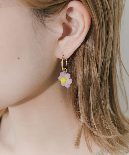 花朵珠飾圓環耳環