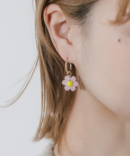 花朵珠飾圓環耳環