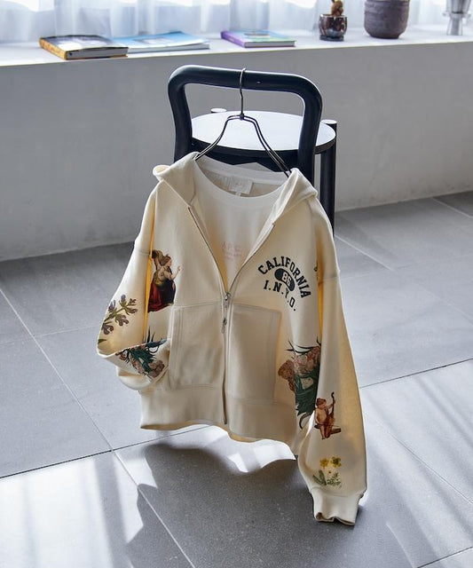 繪畫風拉鍊連帽衛衣