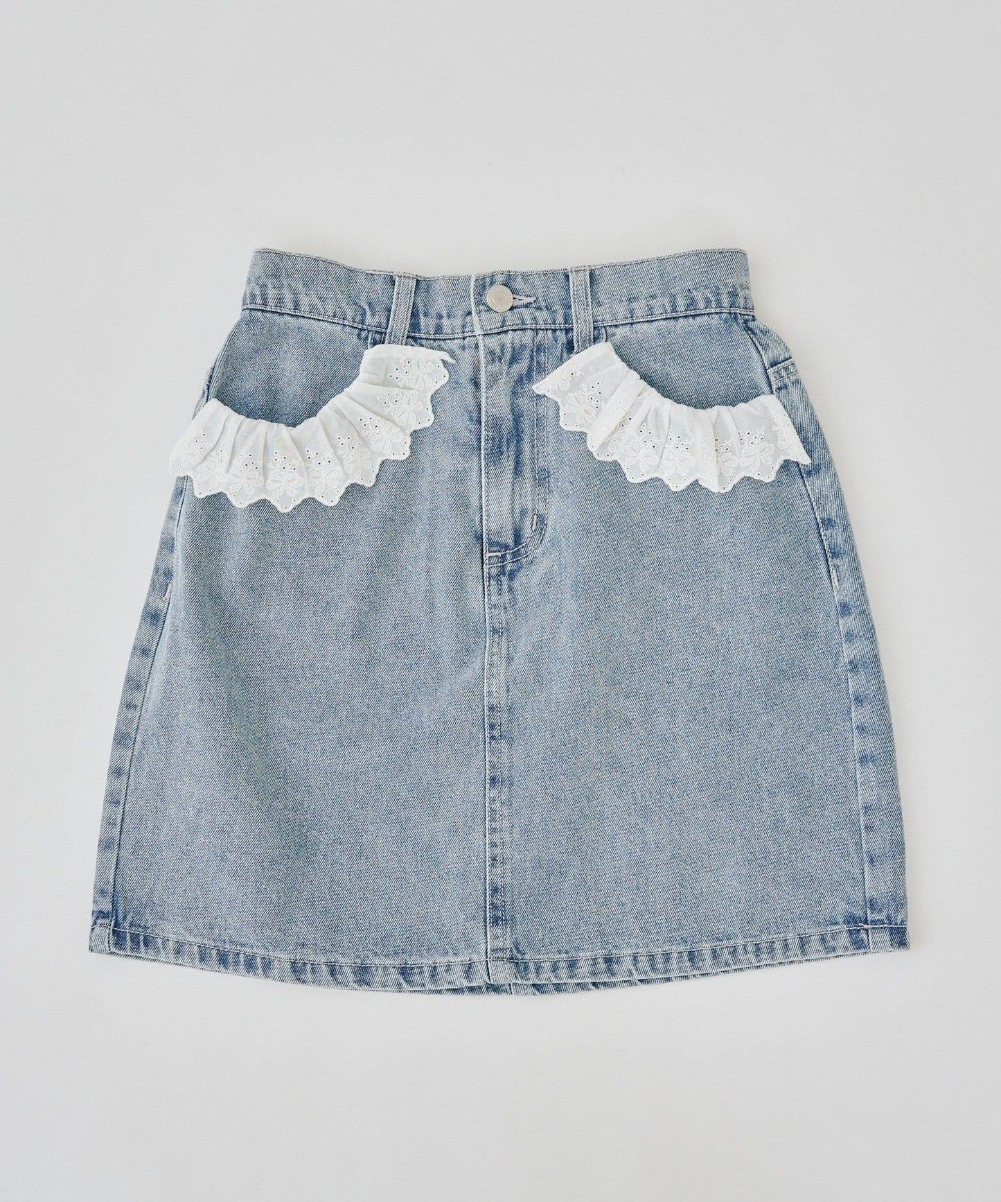 蕾絲可拆卸 前口袋蕾絲 A字半身裙