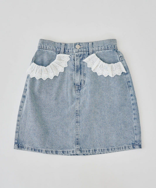 蕾絲可拆卸 前口袋蕾絲 A字半身裙