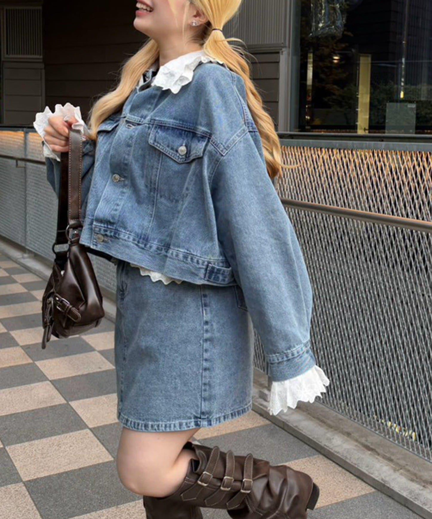 蕾絲可拆卸 大翻領 牛仔外套 【RMAF】 (Note: 英文/字母 RMAF 原樣保留)