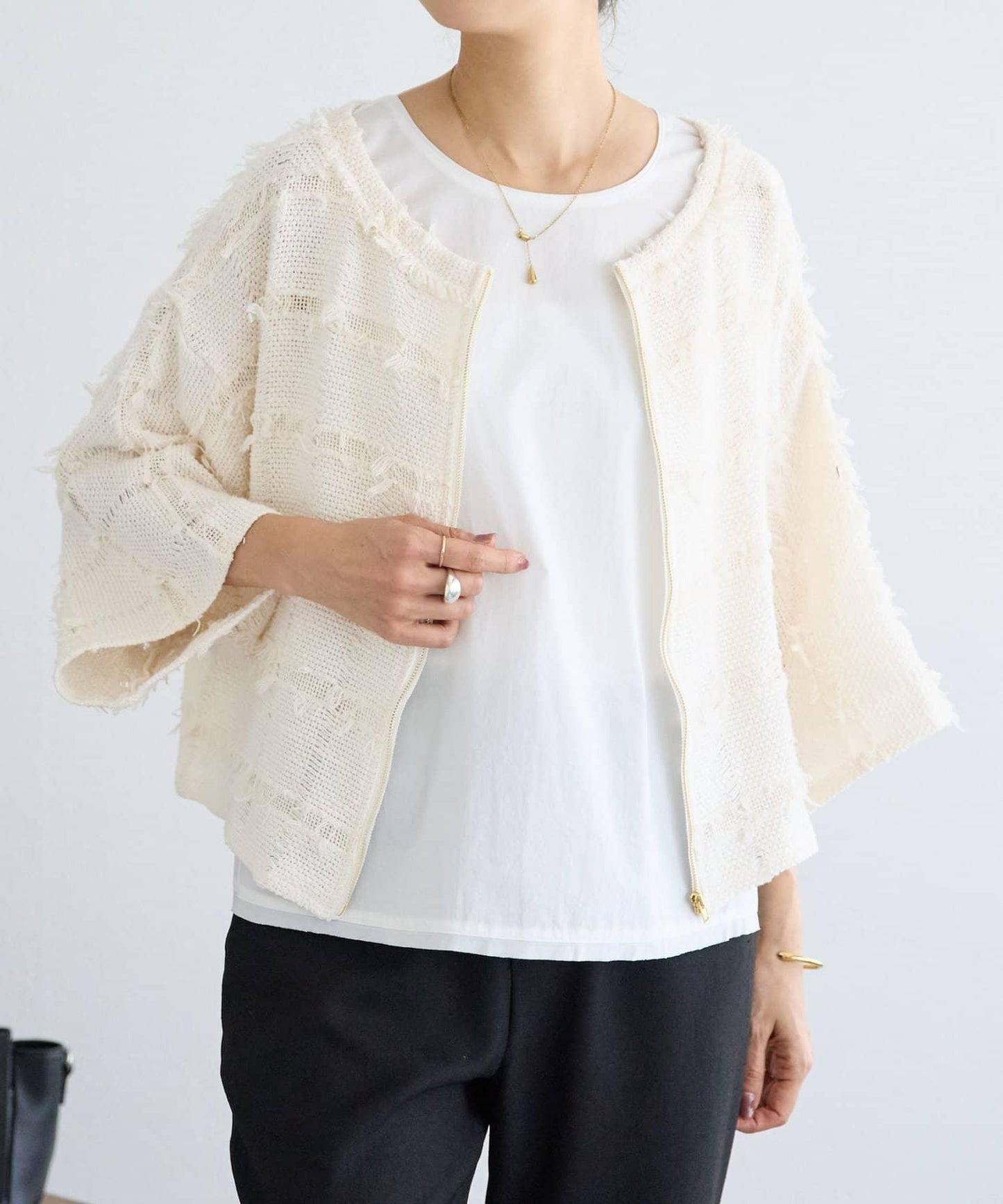 格紋流蘇套頭上衣