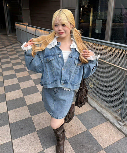 蕾絲可拆卸 前口袋蕾絲 A字半身裙