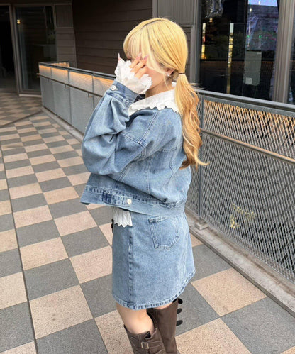 蕾絲可拆卸 前口袋蕾絲 A字半身裙