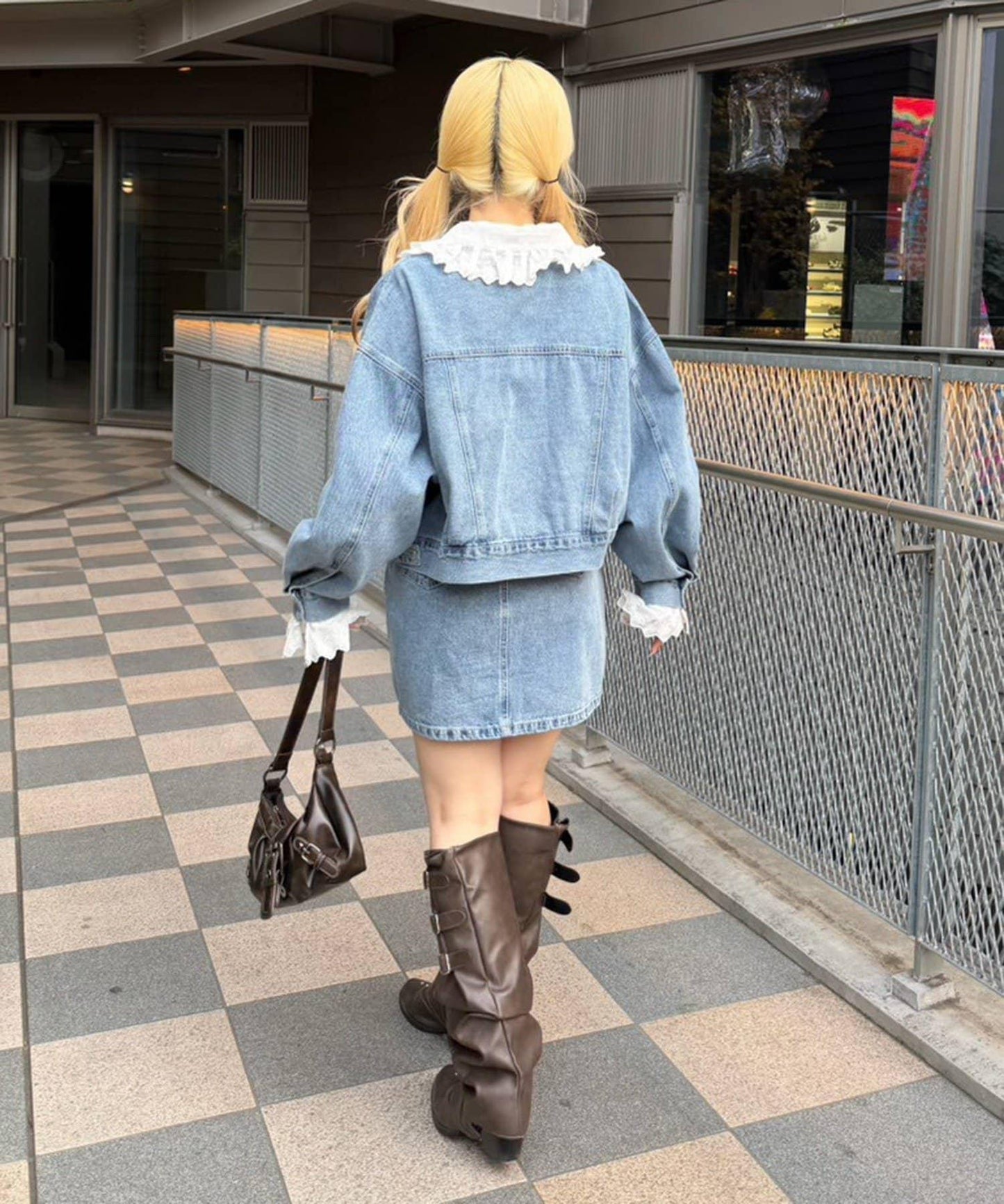 蕾絲可拆卸 前口袋蕾絲 A字半身裙