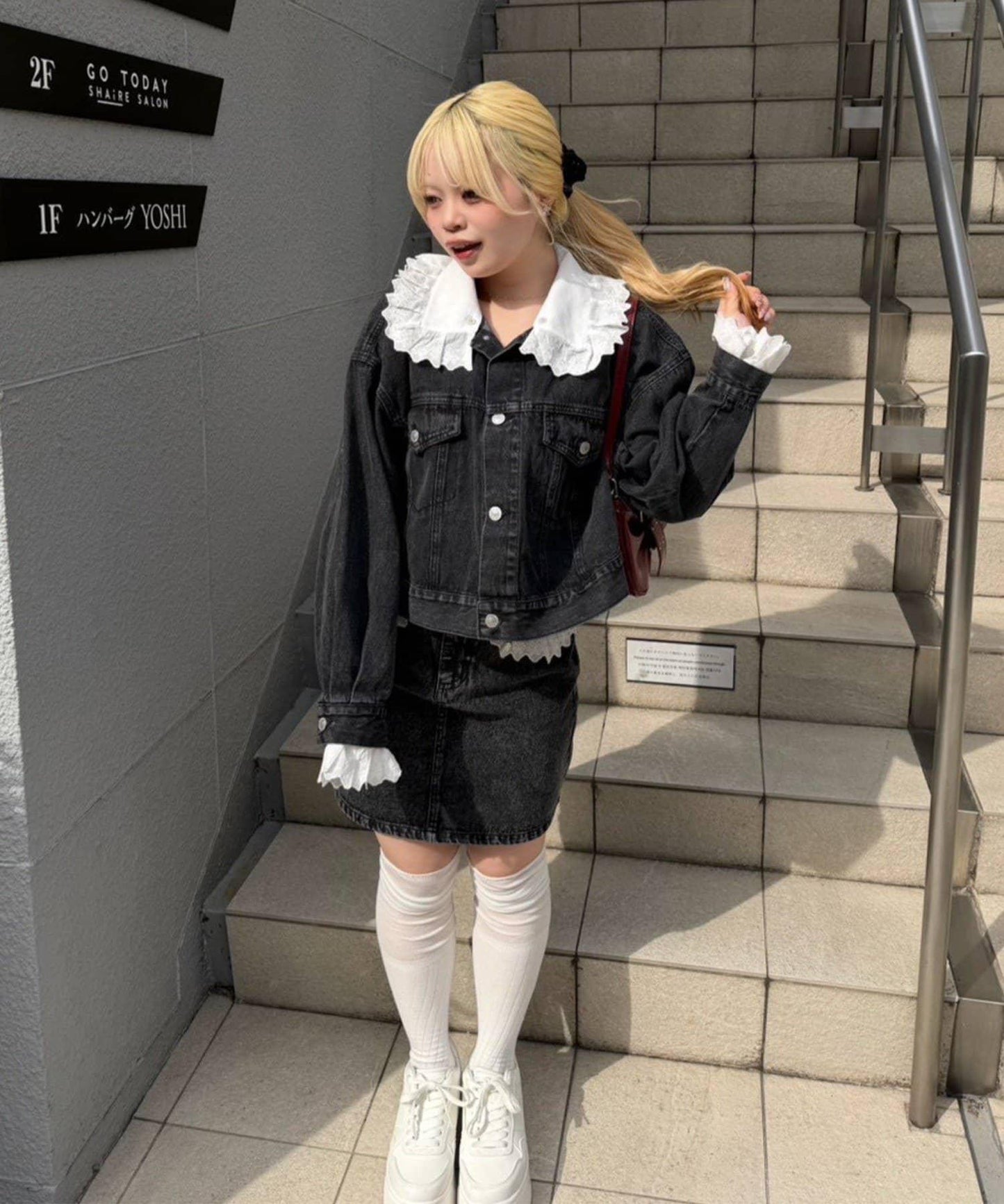 蕾絲可拆卸 前口袋蕾絲 A字半身裙