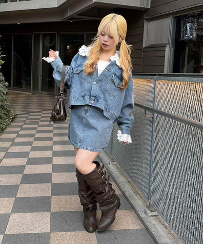 蕾絲可拆卸 前口袋蕾絲 A字半身裙