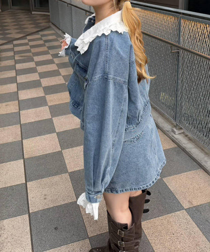 蕾絲可拆卸 前口袋蕾絲 A字半身裙