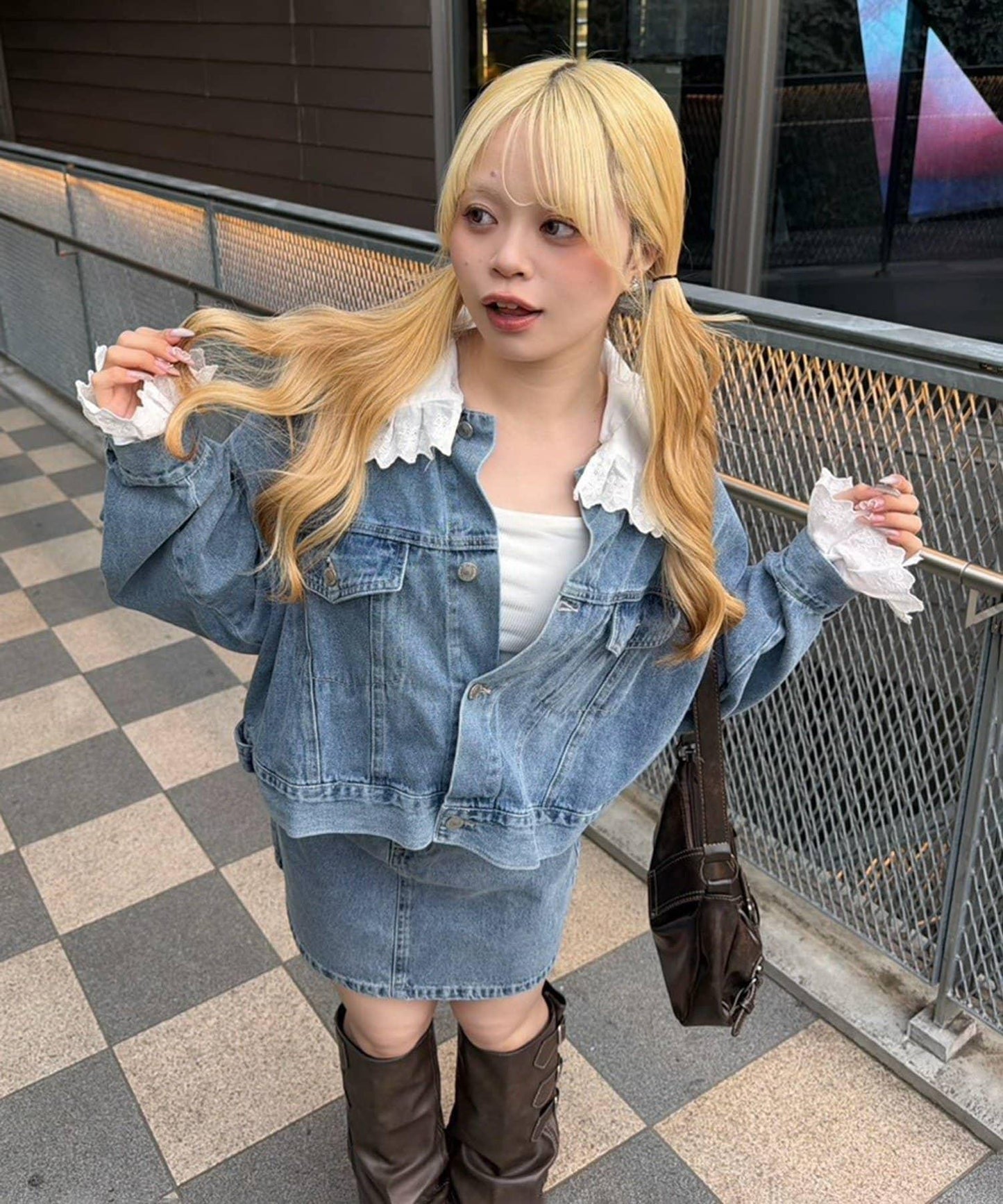 蕾絲可拆卸 前口袋蕾絲 A字半身裙