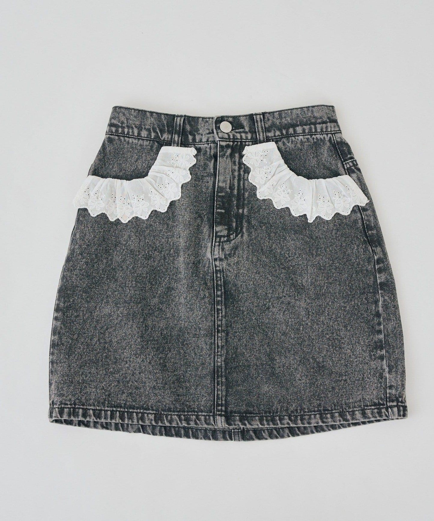 蕾絲可拆卸 前口袋蕾絲 A字半身裙