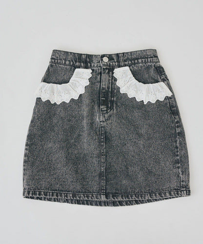 蕾絲可拆卸 前口袋蕾絲 A字半身裙