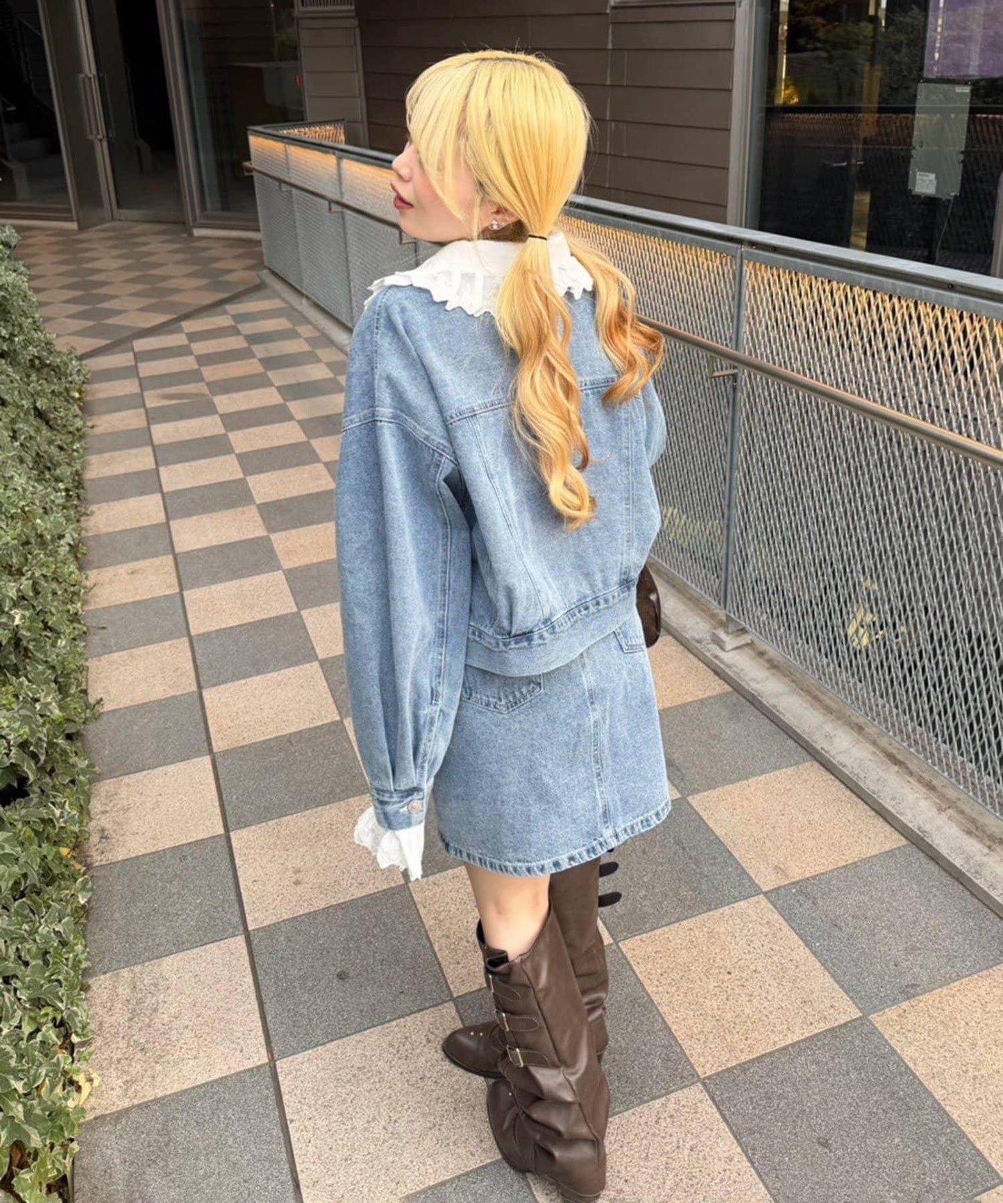 蕾絲可拆卸 前口袋蕾絲 A字半身裙