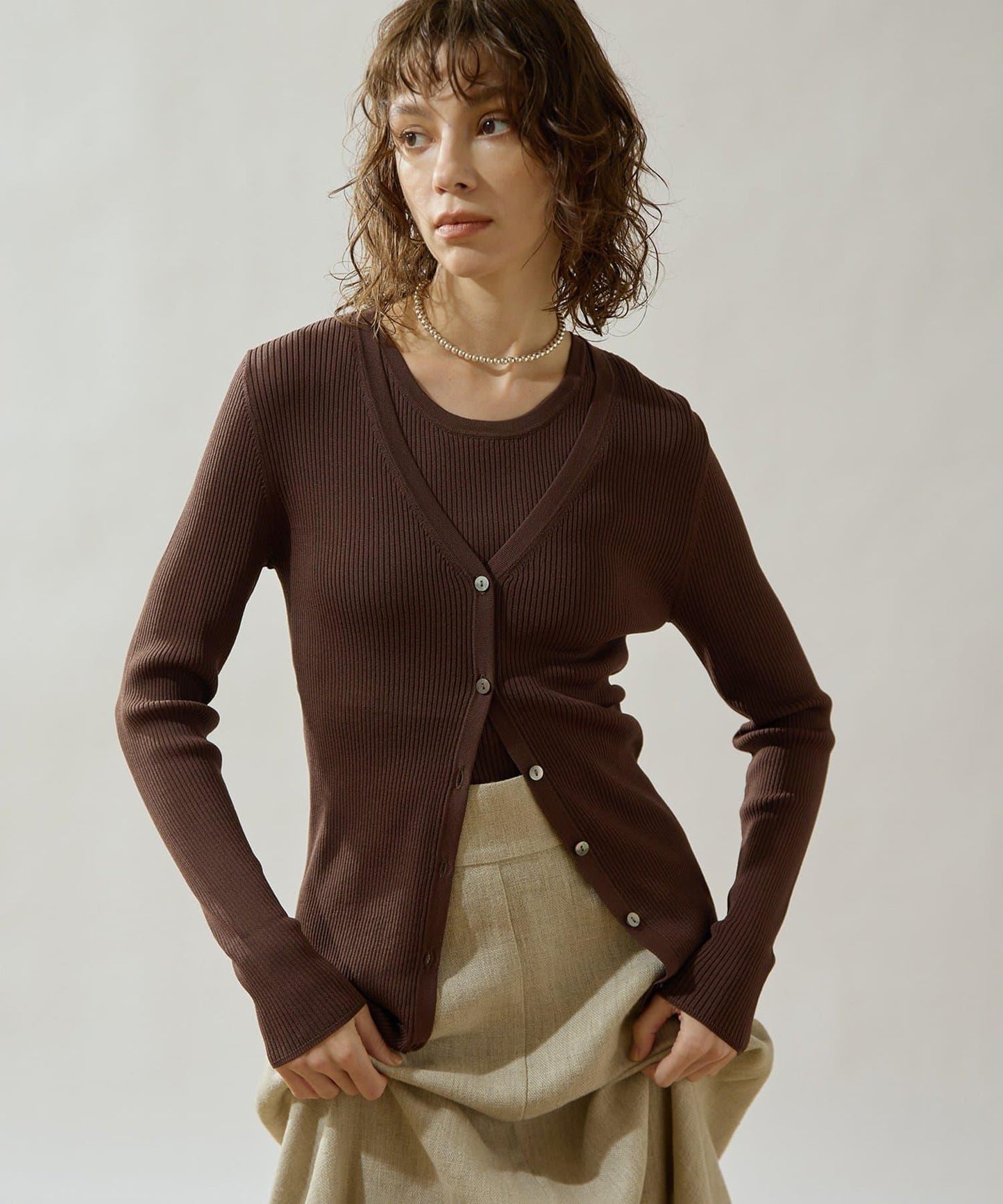 Drawing Numbers 羅紋V領針織開衫