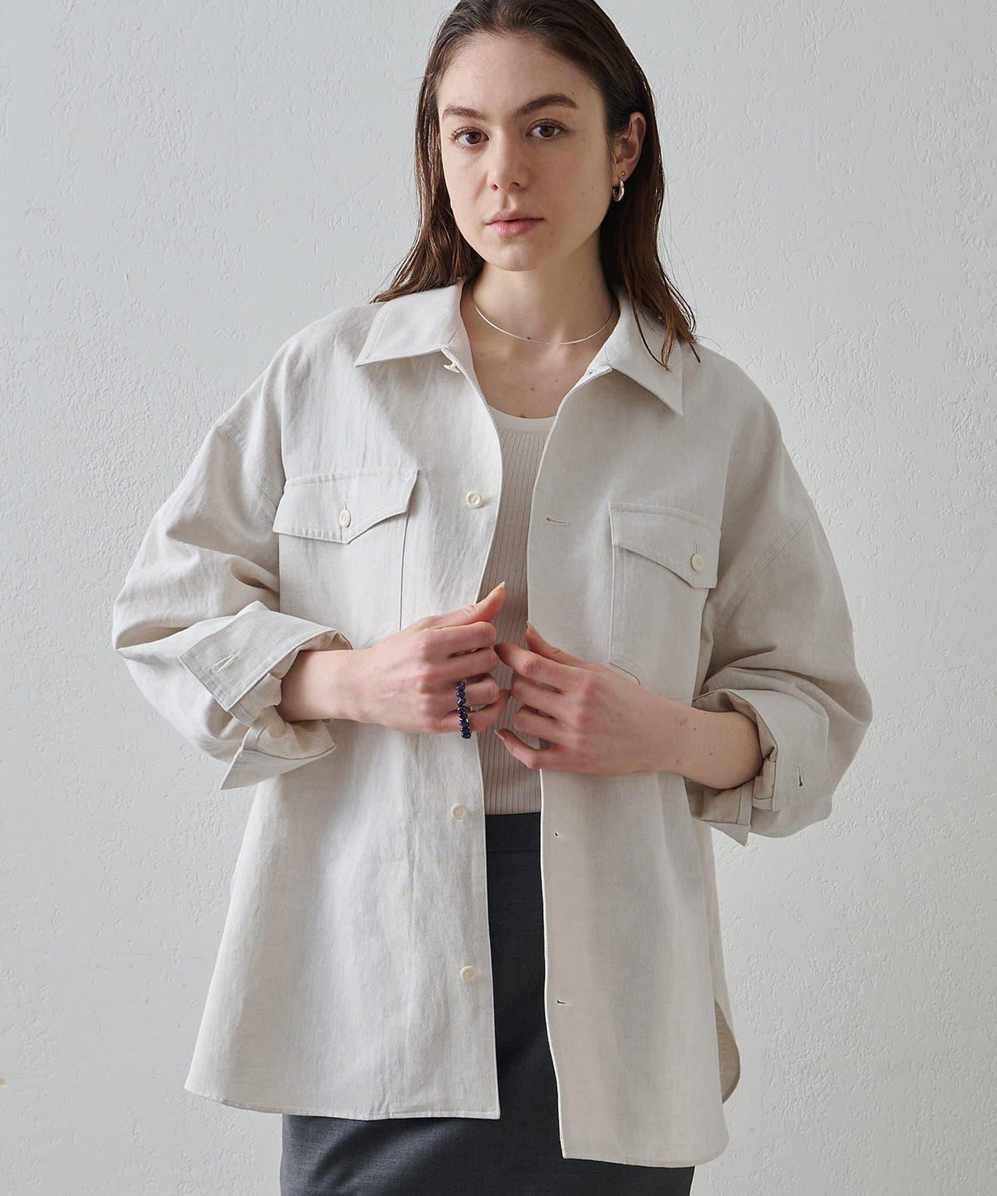 Drawing Numbers 棉麻牛仔面料襯衫