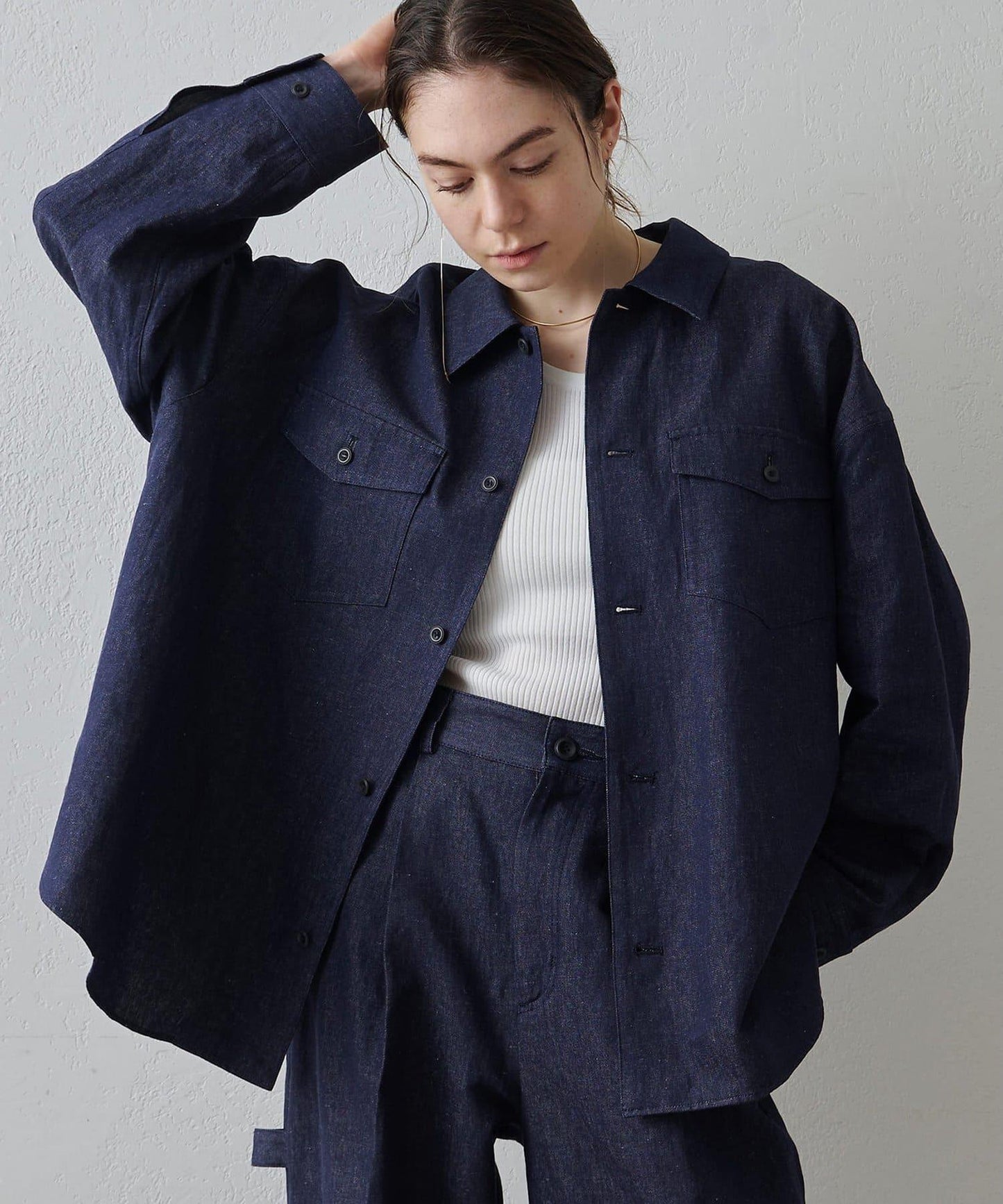 Drawing Numbers 棉麻牛仔面料襯衫