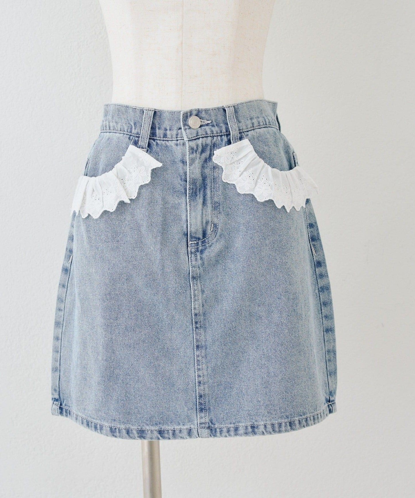 蕾絲可拆卸 前口袋蕾絲 A字半身裙