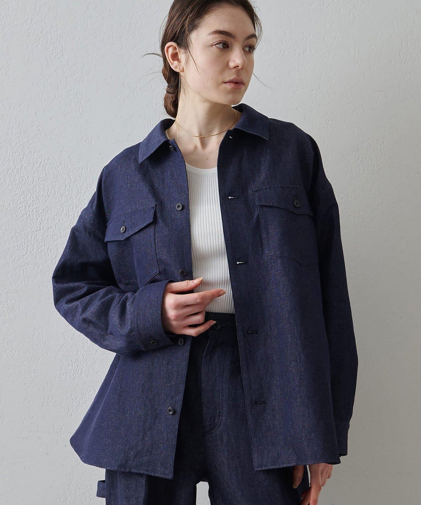 Drawing Numbers 棉麻牛仔面料襯衫