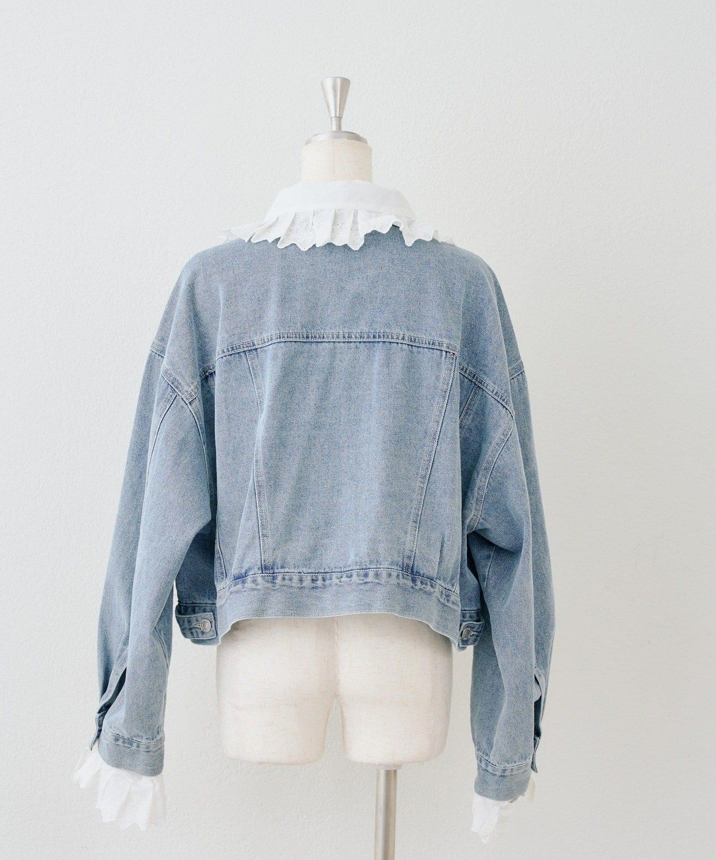 蕾絲可拆卸 大翻領 牛仔外套 【RMAF】 (Note: 英文/字母 RMAF 原樣保留)