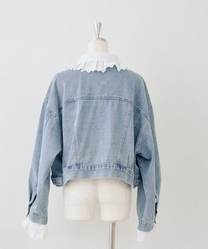 蕾絲可拆卸 大翻領 牛仔外套 【RMAF】 (Note: 英文/字母 RMAF 原樣保留)