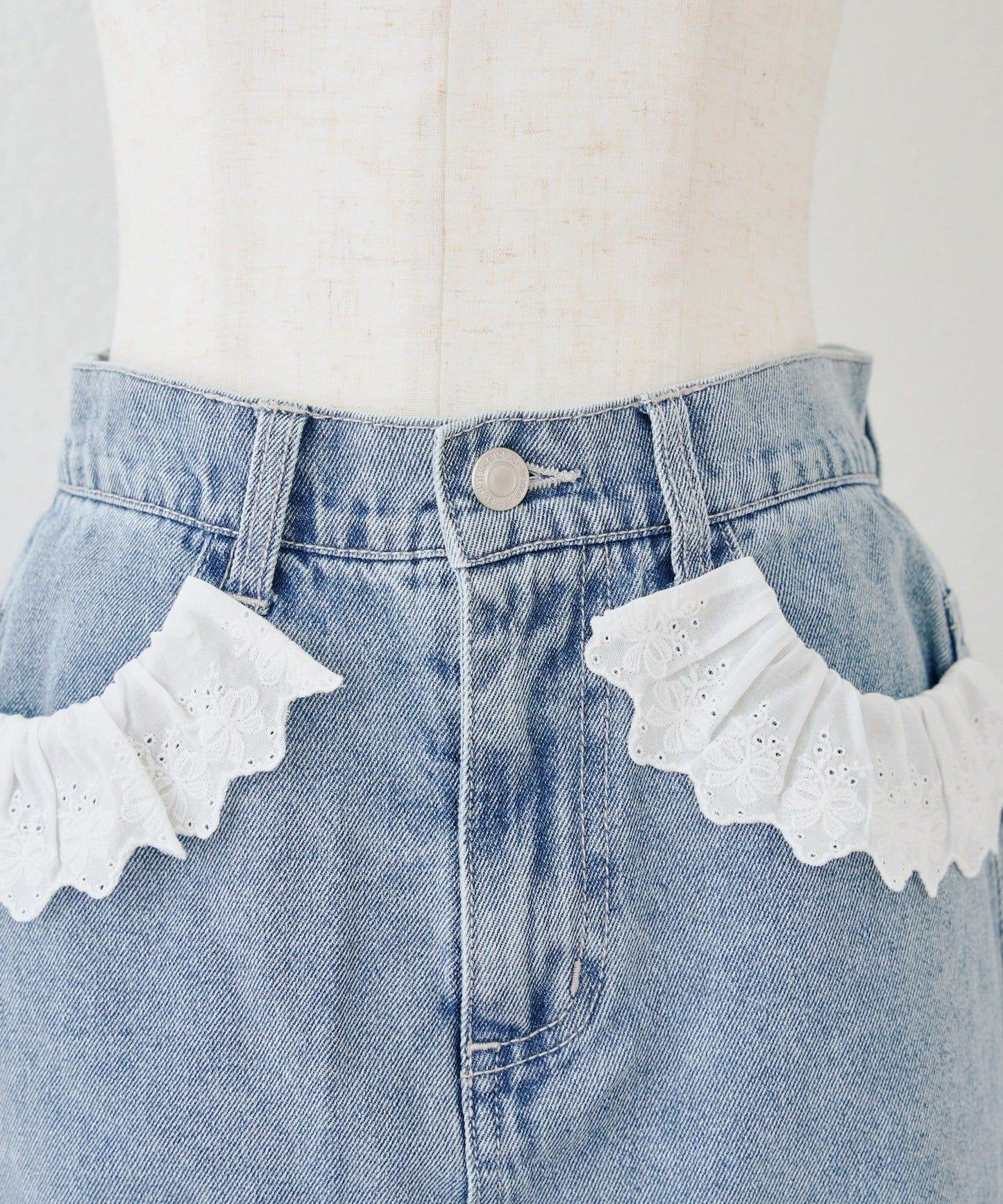 蕾絲可拆卸 前口袋蕾絲 A字半身裙