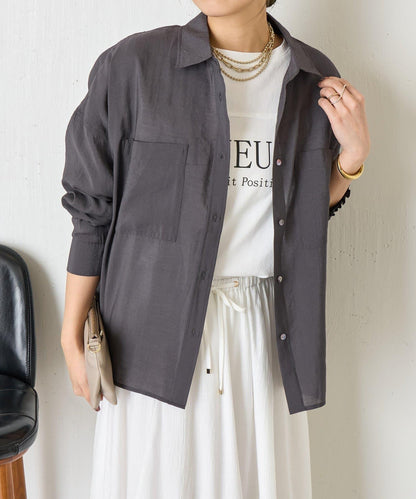 後弧形抽褶設計襯衫